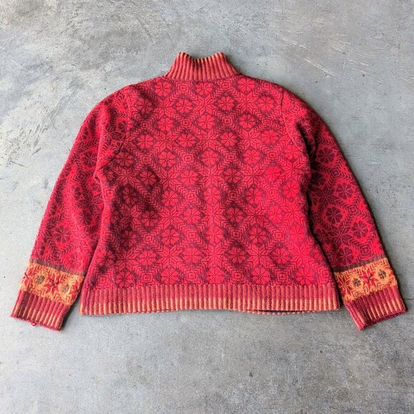 Icelandic Design Red Wool Alpaca Knit Full Zip Long Sleeve Lined Sweater XL - Picture 9 of 9